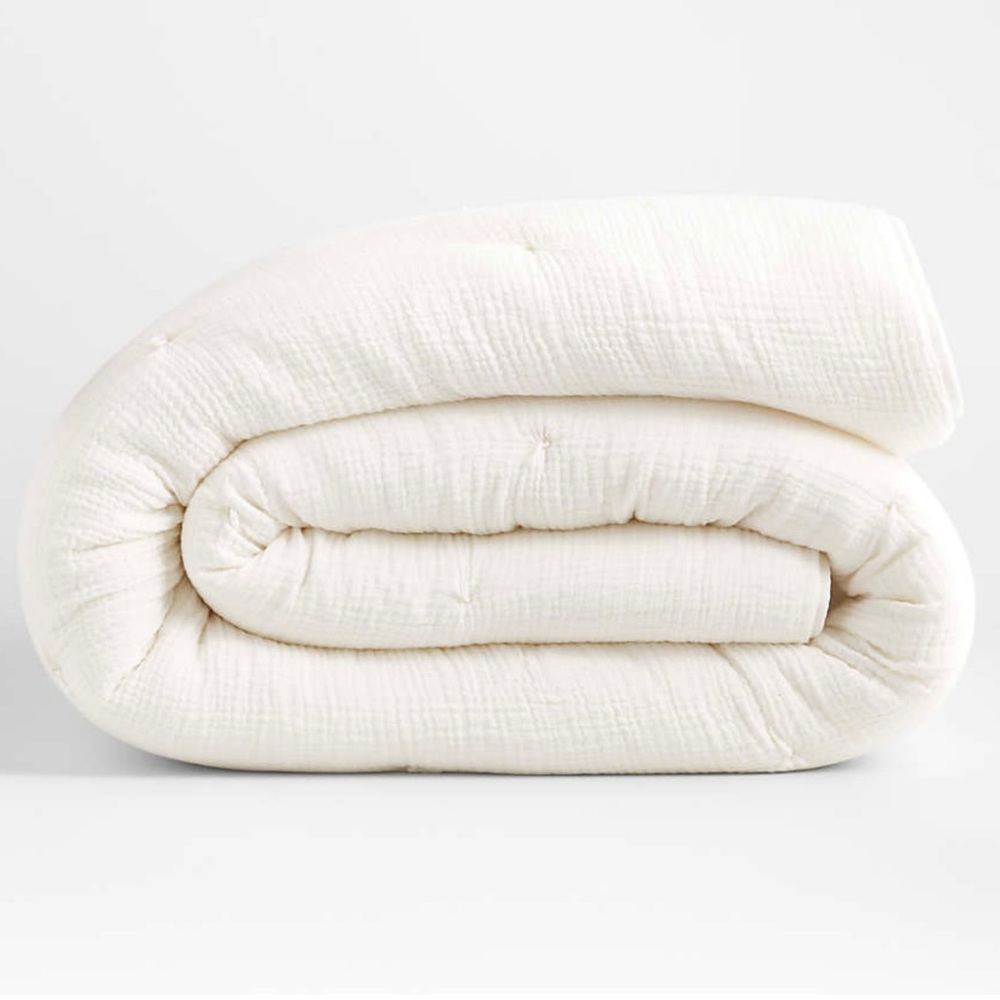 NEW Crate & Barrel Aire Crinkle Cotton Linen Blend Cream Full/Queen Comforter